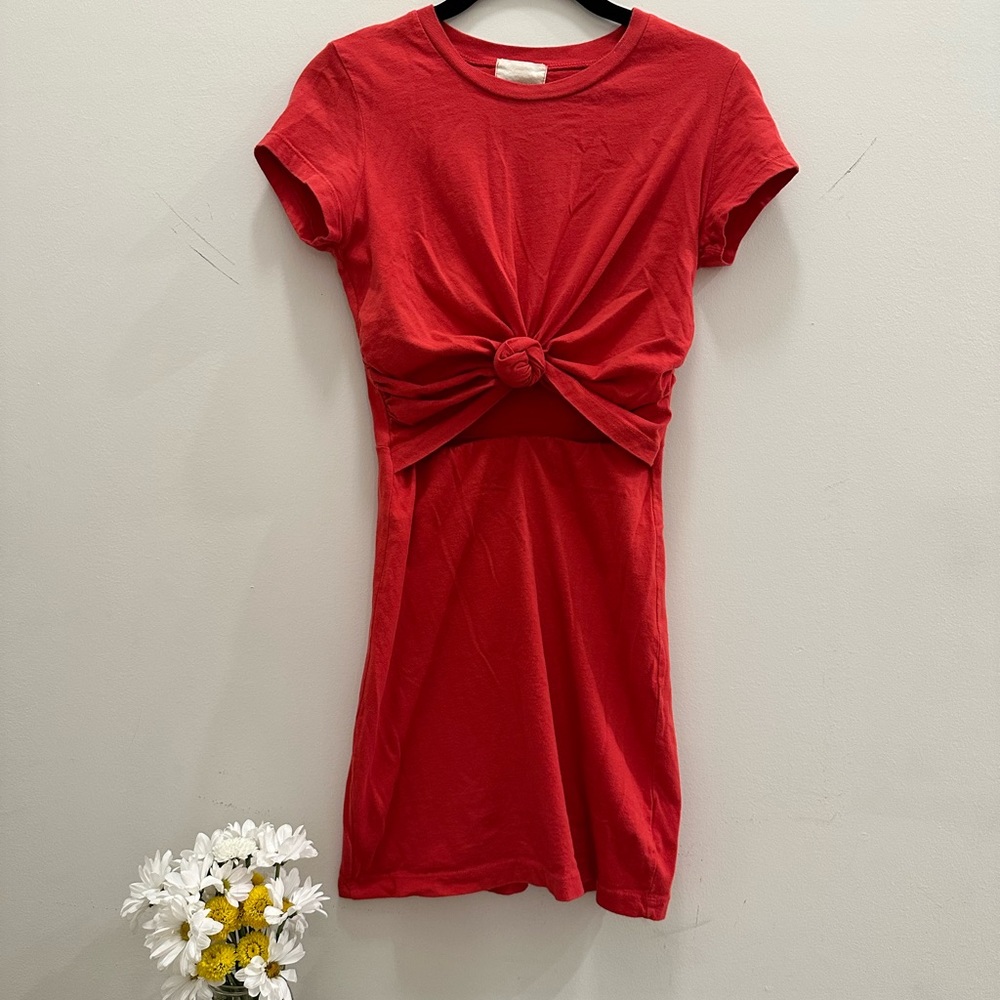Red knotted tshirt dress